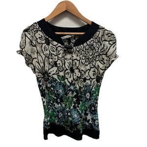 Signature by Larry Levine Vintage Y2K 90s Floral Puff Sleeve Top Sz Small RETRO‎